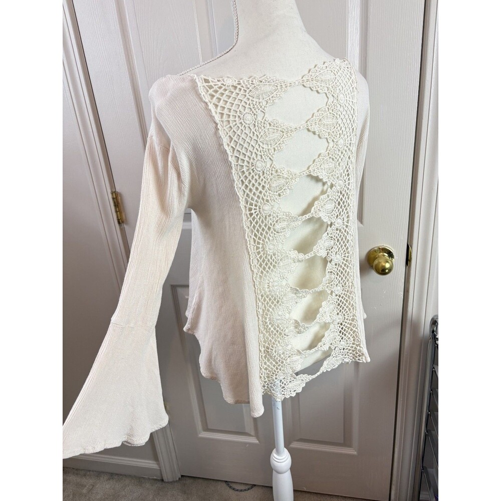 Altard State Crochet Boho Blouse Ivory Cream White Long Sleeve Flowy Top 497